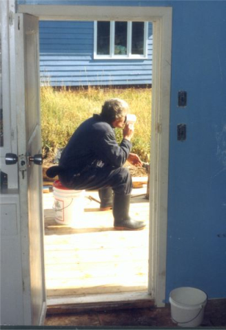 632: Red Island. Phonse Mulrooney having a mug up. (1994) [courtesy of Pius Mulrooney]  - Alphonsus son of William Mulrooney &amp;amp; Margaret Northover